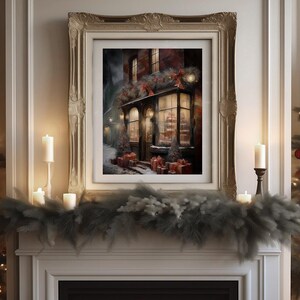 Vintage Christmas Wall Art Print/ Vintage Christmas Tree Wall Art Print/ Moody Christmas Art Print/ Victorian Christmas Shops Print