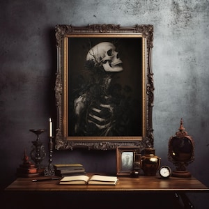 Halloween Wall Art Digital Print/ Dark Academia Halloween Art/ Spooky Halloween Digital Print/ Skeleton Art Print/ vintage Halloween