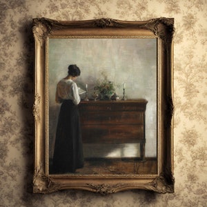Moody Vintage Digital Art Print/ Dark Academia Painting/ Printable Old World Art/ Vintage Painting/ Moody Spring Art/ Moody Vintage Lady