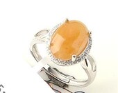 HZ8R1084136 Burma Jadeite Icy Honey Yellow Sterling Silver Ring