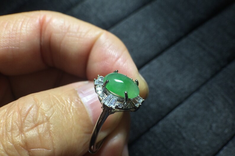 Burma Jadeite Jade Icy Apple Green Sterling Silver Ring
