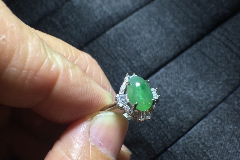 Burma Jadeite Jade Icy Apple Green Sterling Silver Ring