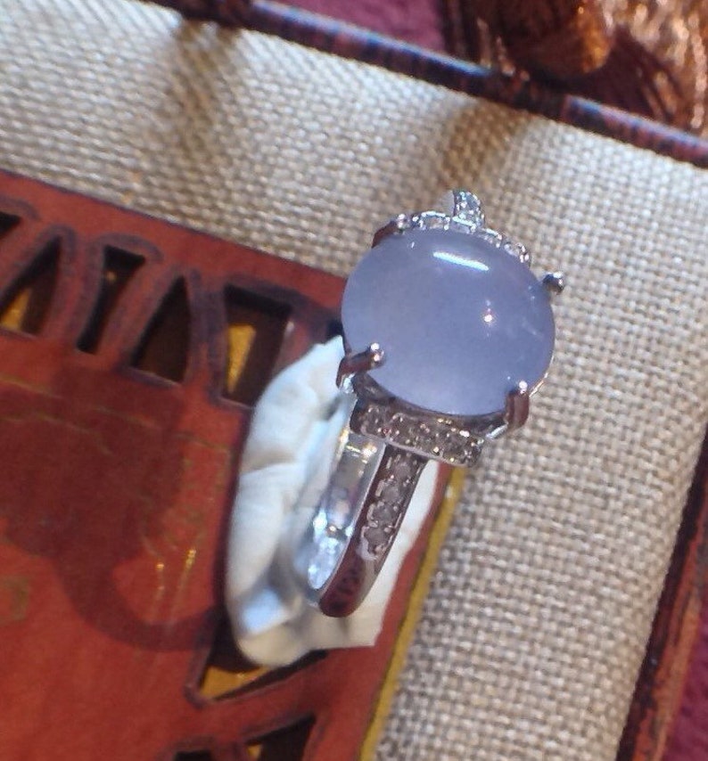 Burmese Jadeite Jade \u7fe1\u7fe0\u7389 Glassy Lavender White Gold Plated Ring