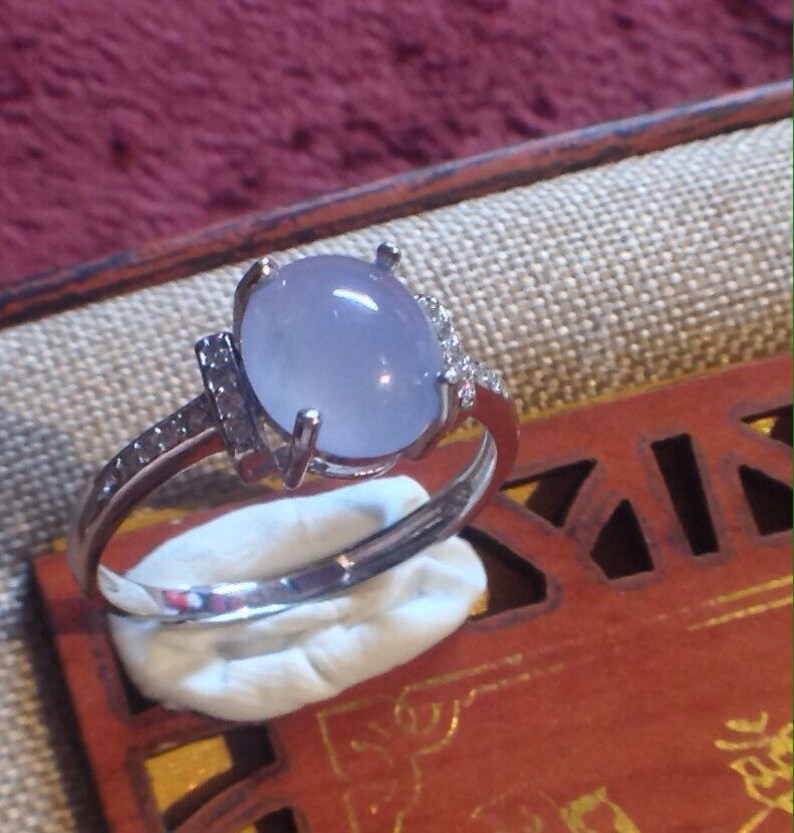 Burmese Jadeite Jade \u7fe1\u7fe0\u7389 Glassy Lavender White Gold Plated Ring