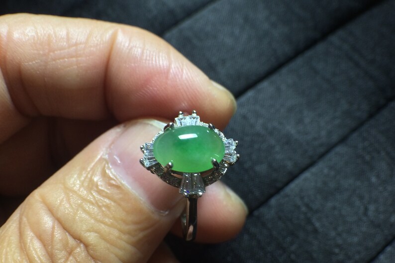 Burma Jadeite Jade Icy Apple Green Sterling Silver Ring