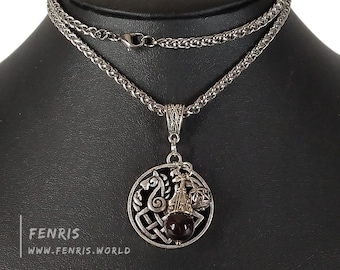 Sleipnir Necklace Silver Red Garnet Bead Norse Viking Style