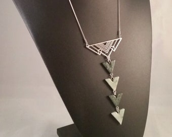 Dreieck Halskette Silber Grün Jade & gefleckter Achat Minimalist Moderne Scottsdale Pullover Lange Anweisung