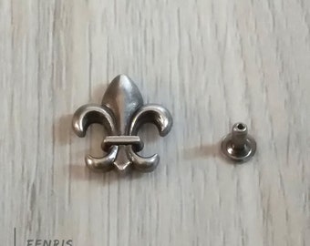 Silver Fleur De Lys Rivets Studs Set of 10 Leather Costume SCA Armor LARP Sewing Craft Supplies French Metal