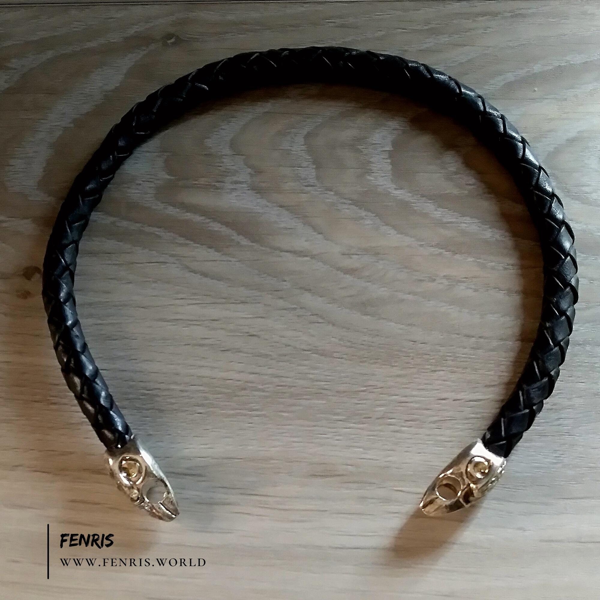 Raven Torc Necklace Silver Black Leather Norse Viking Style Choker ...