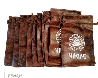 Viking Gift Bags Brown Distressed Faux Leather Drawstring Party Favor Set of 10