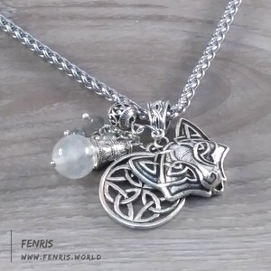 Celtic Fox Necklace Silver With Labradorite Beads Nature Norse Scandinavian Viking Irish