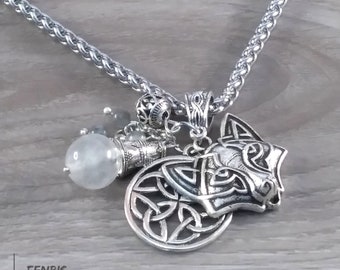 Celtic Fox Necklace Silver With Labradorite Beads Nature Norse Scandinavian Viking Irish