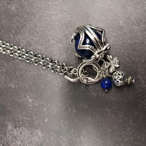 Silver Gothic Necklace Blue Lapis Lazuli Sphere France French Medieval Bee Long Handmade Bild 3