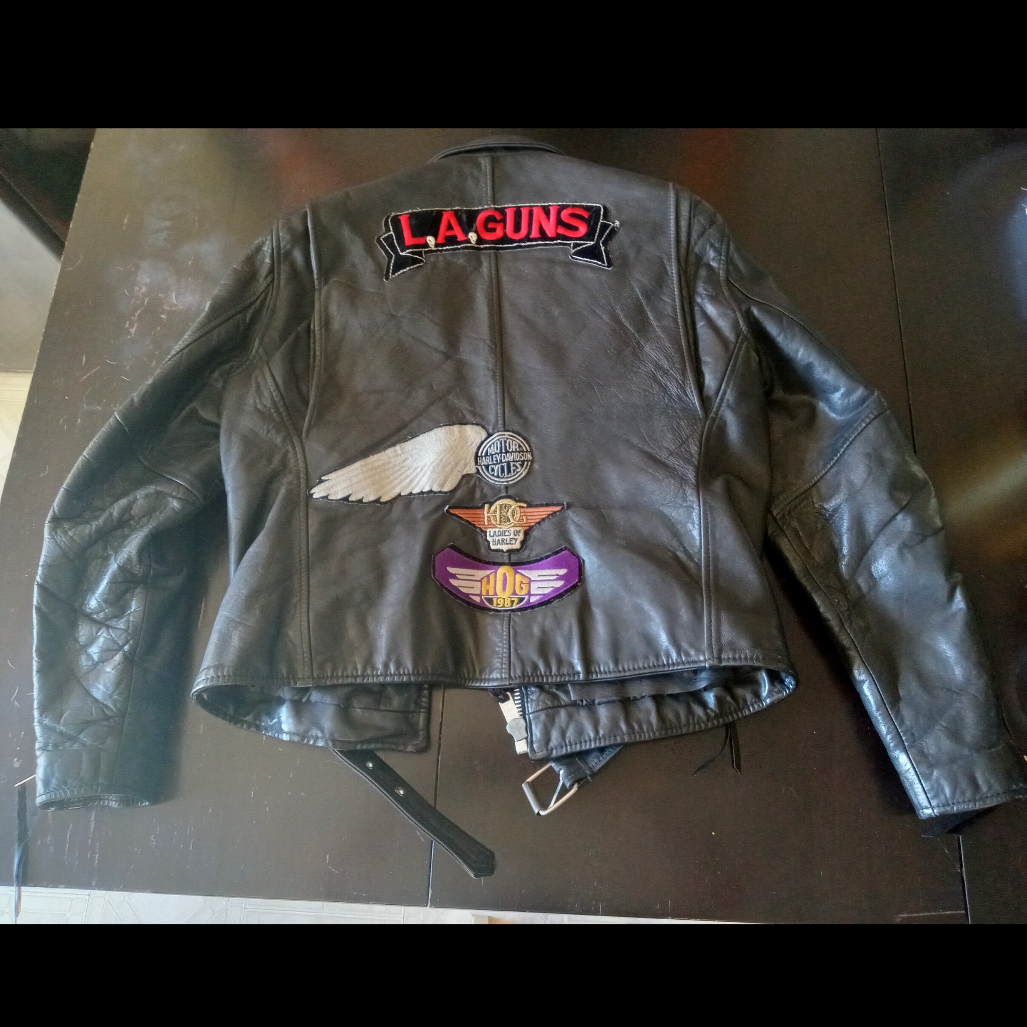 Vintage 1980s Leather Biker Jacket With Pins Patches Heavy Vintage 1980s Leather Biker Jacket With Pins Patches Heavy
