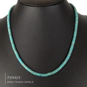 Turquoise Heishi Surfer Necklace Silver Hematite