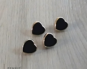 Black & Gold Heart Enamel Buttons, 1/2 inch, 10 pc Set
