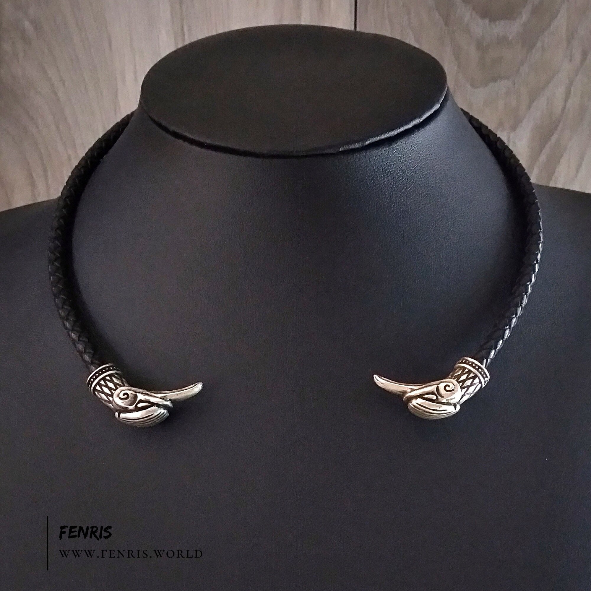 Raven Torc Necklace Silver Black Leather Norse Viking Style - Etsy