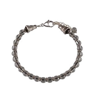 Ice Gray Obsidian Gemstone Bracelet Silver Beaded Adjustable Gift Formal Accent Bracelet