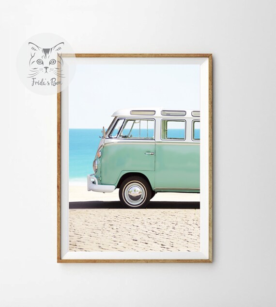 Van at Beach Wall Art Camper Van Print VW Van Poster Pastel Etsy