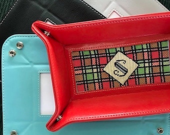 LEE Red Square Leather Snap Tray for 3/" Round handpainted Needlepoint Canvas