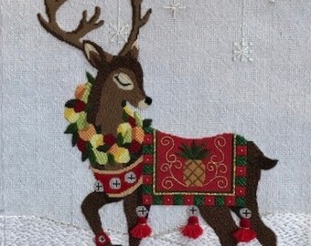 Stitch Guide - Digital - Needlepoint-  Reindeer w Pineapple Blanket - Raymond Crawford Designs
