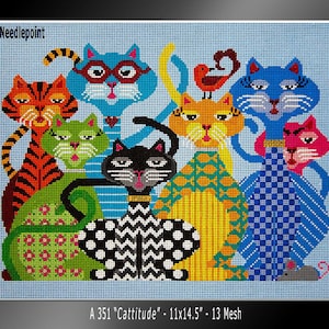 Stitch Guide Only - Needlepoint Digital - Catitudes by JP Needlepoint