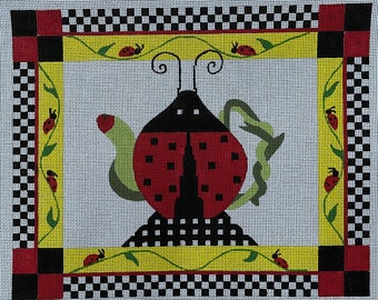 Handpainted Needlepoint Canvas - 14ct- Ladybug Tea by Duo Designs, Sandra Arthur