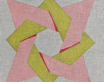Geometrics, Twisted Squares - coral,18 ct, needlepoint,handpainted, Summer,Fall, Winter, Spring,Duo Designs series of 4