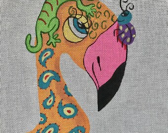 Best Friends Flamingo, Gecko, Ladybug of Long Neck Friend Series, 18ct Needlepoint, Duo Designs, Inc.l