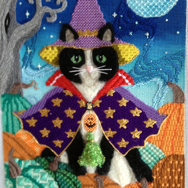 Stitch Guide Needlepoint Digital - Wizard of Paws Needlepoint - Brenda Stofft Black Cat #B-304