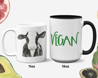 Watercolor Cow Vegan Ceramic Coffee Mug Vegan Mug with Watercolor of a Cow