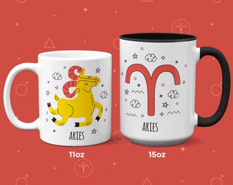 Aries Zodiac Ceramic Coffee Mug: 11oz or 15oz - Adorable & Unique Gift! Aries Zodiac March April Birthday Gift Astrology - March 21-April 19