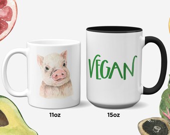 Watercolor Pig Vegan Ceramic Coffee Mug Vegan Mug with Watercolor of a Pig