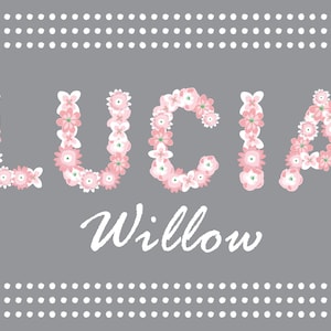 Baby Name Prints - Flowers - Nursery Room - Baby Room - Nursery Wall Decor -