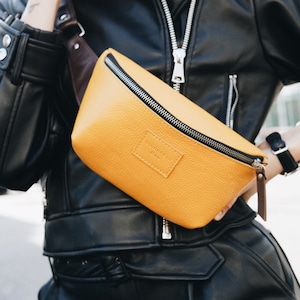 yellow Leather Fanny Pack for Women, Bum bag Waist bag Hip bag Fanny Packs for women Leather bum bag Festival bag Leather belt bag Leather bag