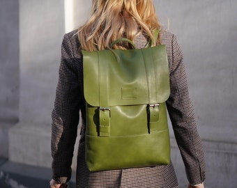 Green backpack, Cute backpack, Leather Backpack women, infusion backpack, Laptop backpack, Aesthetic backpack, Gifts for Women Gifts for her