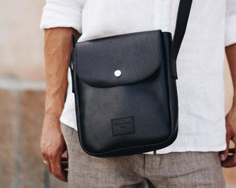 Schwarze Leder Umhängetasche kleine Umhängetasche für Herren - Main Image