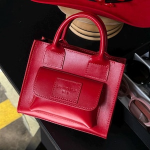 Petit sac à bandoulière en cuir rouge cerise - Micro sacs à main pour femme