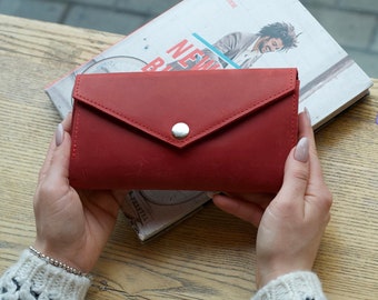 Red leather Wallet for Women