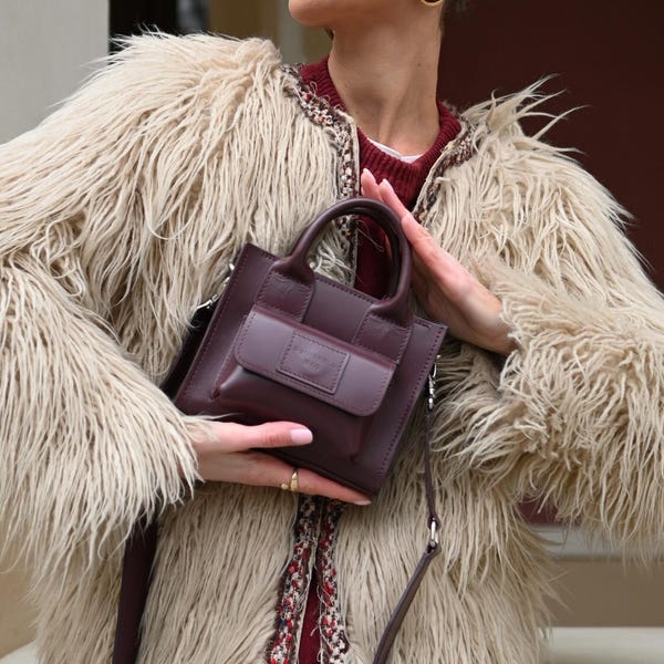 Italienische Leder Umhängetasche für Damen – Handgefertigte Leder Schultertasche, Bordeaux Handtasche
