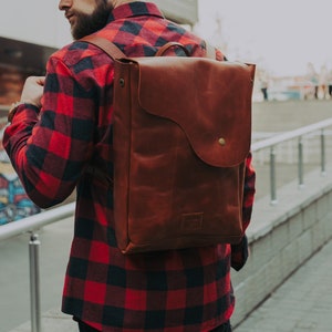 brown Leather backpack men, laptop backpack for him, Tote backpack purse, Gifts for men, Groomsmen gifts for him, Gifts for boyfriend gift