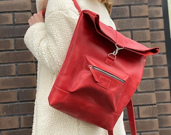 Red Leather Backpack women Infusion backpack Aesthetic backpack Laptop backpack purse Convertible backpack Tote backpack