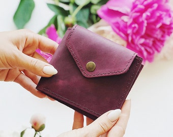Portafoglio in pelle minimalista per donna, portafoglio corto, portafoglio porta carte piccolo, regalo per le donne