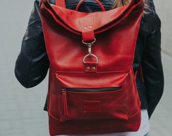 Red Leather Backpack for women , Laptop backpack purse