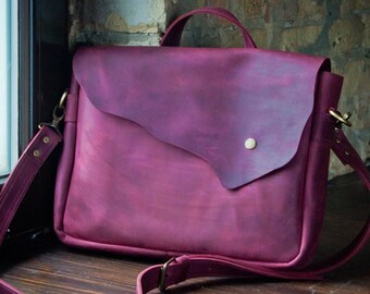 Pink Messenger Bag, Womens laptop bag, leather satchel