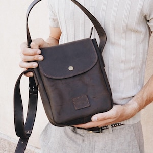 Small crossbody bag, Leather messenger bag - Shoulder bag for men | gift for boyfriend, gift for him