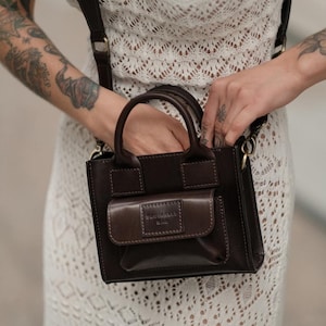 Small Leather Crossbody Bag – Italian Leather Mini Tote Purse – Handmade Shoulder Handbag for Women