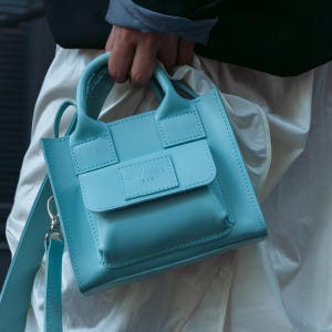 Blue Leather Crossbody Bag: Top Handle Messenger Bag