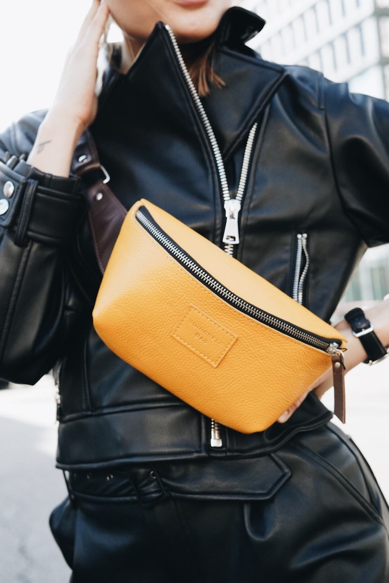 yellow Leather Fanny Pack for Women, Bum bag Waist bag Hip bag Fanny Packs for women Leather bum bag Festival bag Leather belt bag Leather bag