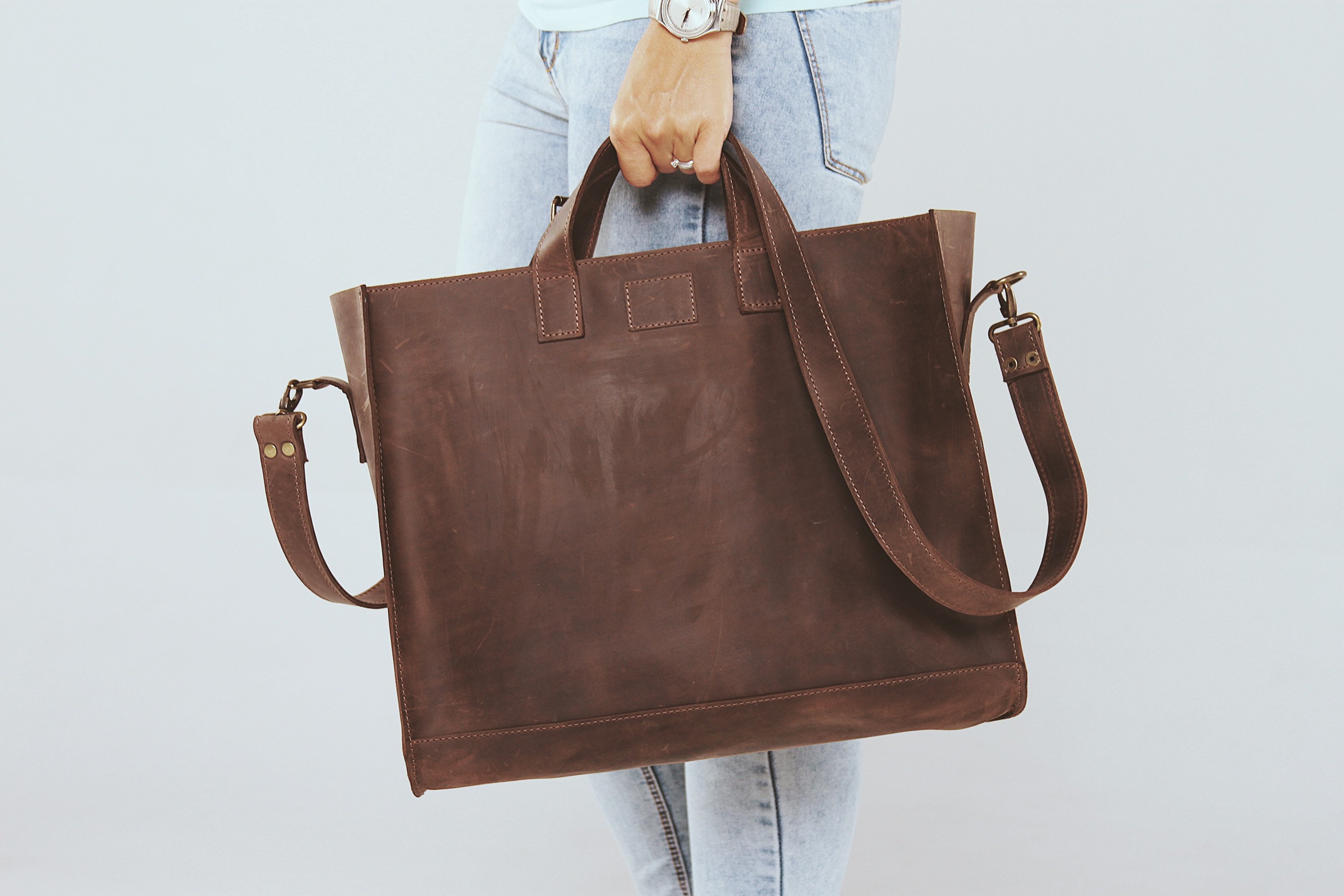 Brown Leather Bag Laptop bag Women Tote bag personnalisable Etsy